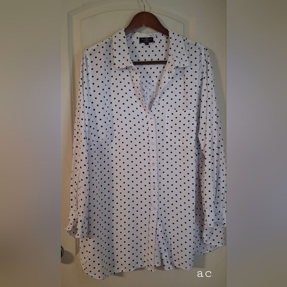 Belvet Hearth White Polka Dot Button-Up Shirt Sz 2X Casual Summer Rayon Boho - Picture 2 of 9